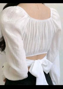 combo of two white puff sleeve and blue ribbed top