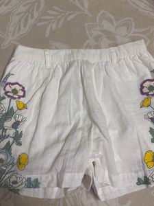 White Floral Embroidered Shorts