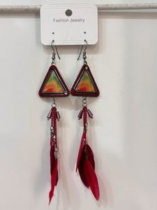 Bohemian Red Feather Drop Earrings