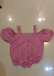 Pink Off-Shoulder Crop Top with Bow