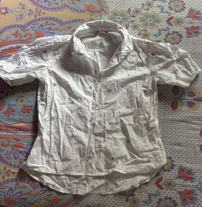 White Embroidered Short Sleeve Shirt