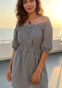 Chic Off-Shoulder Gingham Dress