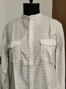 Striped Band Collar Shirt