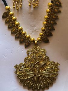 Gold imitation Peacock Necklace &amp; Earrings Set