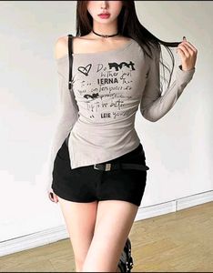Newme Y2k Asymmetrical Graphic Print Top