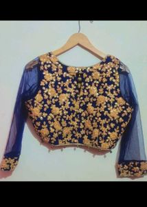 Navy Blue Blouse &amp; Golden Skirt Set For 36 Bust