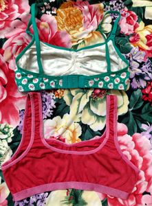 Green Floral Print Bra