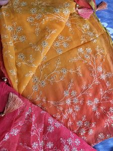 Ombre Embroidered fancy Saree with Tassels