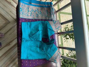 Beautiful Purple Saree with Teal Blouse