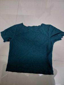Teal Waffle Knit Lettuce Hem Top