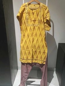 XL - Yellow Ikat Print Kurta Set