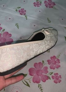 white sparkly Floral Bow Ballerina Flats