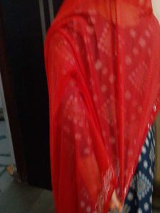 Vibrant Red Dupatta with Embellished Kurti