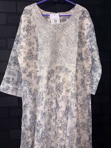 Silver glossy Floral Print Kurta with sequience