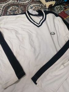 White Long Sleeve T-Shirt with Navy Stripes