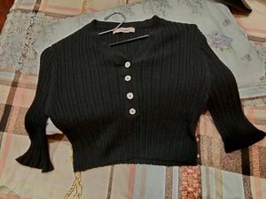 Chic Black Ribbed Button-Up Cardigan