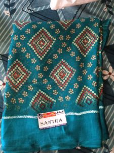 Teal Bandhani Print Saree