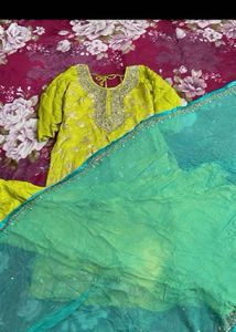 Beautiful Yellow Kurta Set with Teal Dupatta
