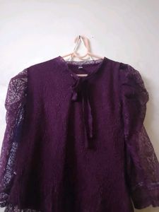 Burgundy Lace Top with Bow Detail