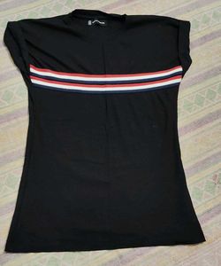 Black Casual Top with Stripe Detail