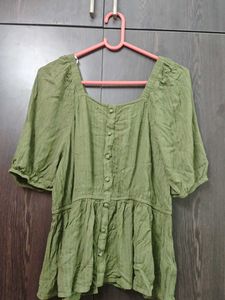 Chic Green Peplum Button-Up Top
