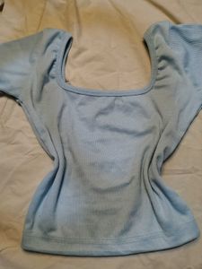 Light Blue Square Neck Crop Top