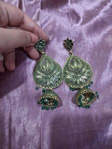 Green Jhumka Earrings