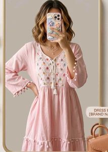 Pretty Pink Embroidered Dress with Tassels
