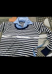 Striped Ruffle Hem Top winter collar