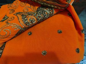 Orange Embroidered Saree