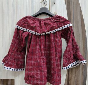 Red Plaid Off-Shoulder Top
