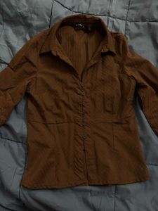 Brown Striped Button-Up Shirt