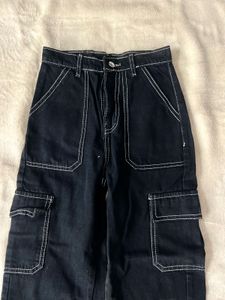 Black Cargo Pants with White Stitching