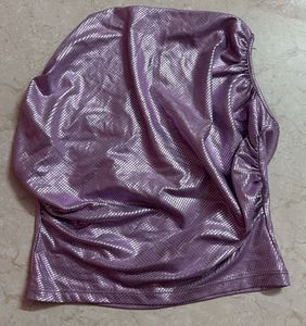 Shimmery Lavender Satin Cowl Neck Crop Top