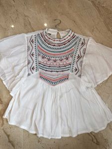 Boho Embroidered White Tunic kurti Top
