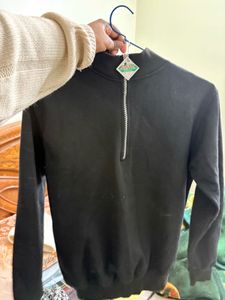 Black Half-Zip Pullover Sweatshirt