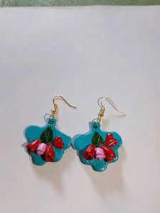 Handmade clay Teal Floral Earrings