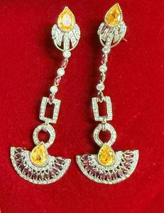 Dangle Earrings with Yellow & Red Stones