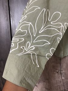Green Button-Up Shirt with Floral Print