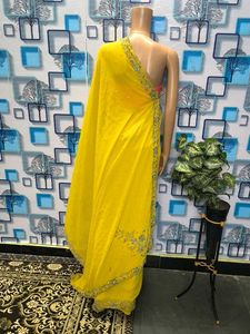 Bakrid offer Saree Elegant Yellow Embellished