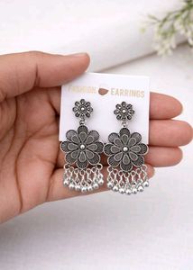 Oxidized Silver Jhumka Earrings Set
