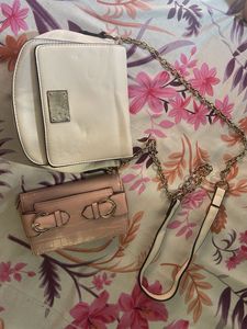 Chic White & Pink Chain Strap Handbags