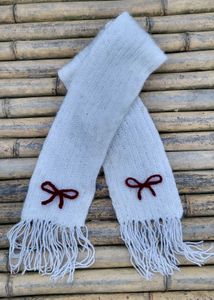 Pinteresty White Crochet Muffler with Maroon Bows