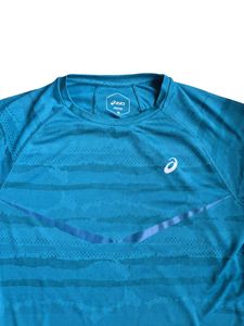 Asics Men's Teal Striped T-Shirt