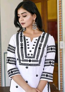 White Kurta with Black Embroidery
