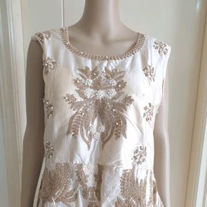 Embroidered Sleeveless Silk Gown