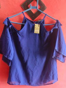 Stylish Blue Cold Shoulder Top
