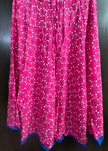 Vibrant Pink Ethnic Skirt with White Pattern