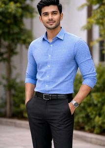 Unstitched Blue Check shirt pant piece