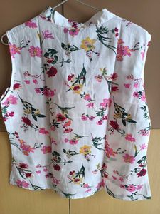 White Floral Print Sleeveless Top